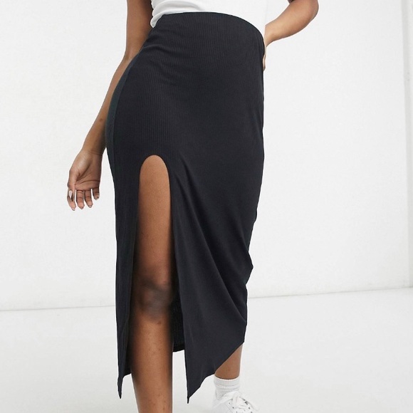 ASOS Dresses & Skirts - ASOS DESIGN ribbed midi thigh high split Slit skirt in black